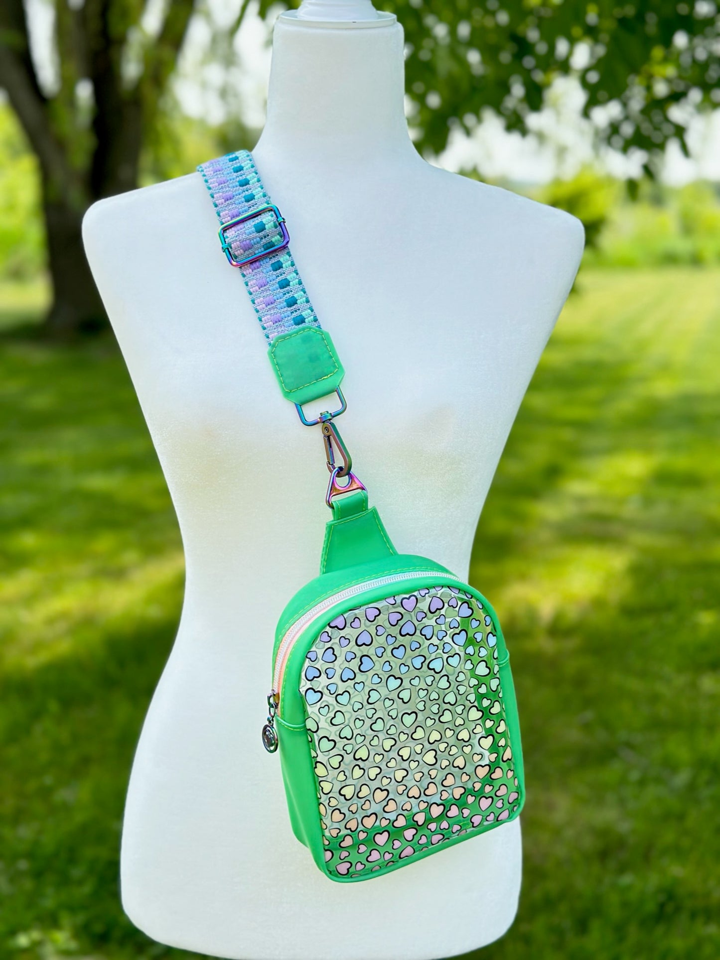 ClearRainbow Hearts Front Sling Bag