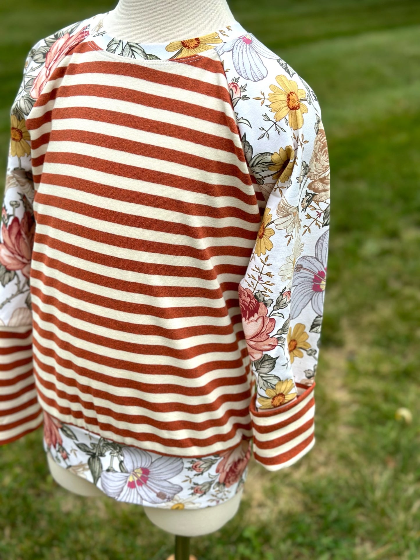 Striped Floral Crewneck Grow With Me